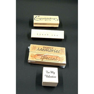 Lot of 4 Wood Mounted Rubber Stamps Words Thank You Congratulations
